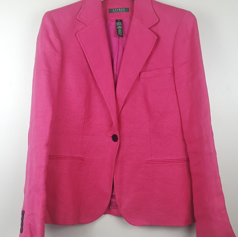 Lauren Ralph Lauren Hot Pink Blazer Linen Silk